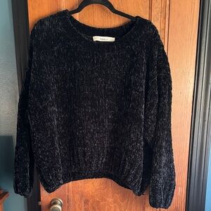 Zara Charcoal & black chenille chunky loose Crew Neck Sweater size M Medium